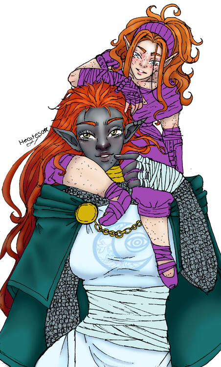 Faebrix (halfling) & her firbolg wife Cynthia